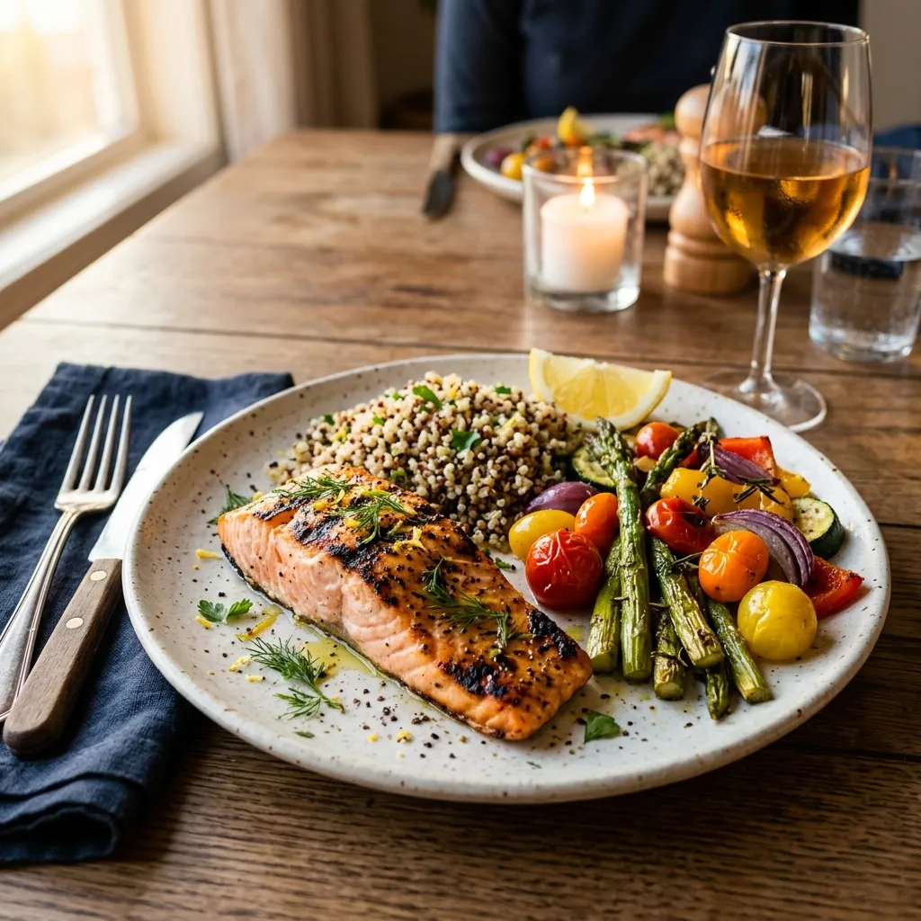 A delicious plated salmon dinner
